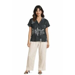 John Paul Richard Shirt Women S Petite Floral Linen Y2K Resort Coastal Vacay EUC